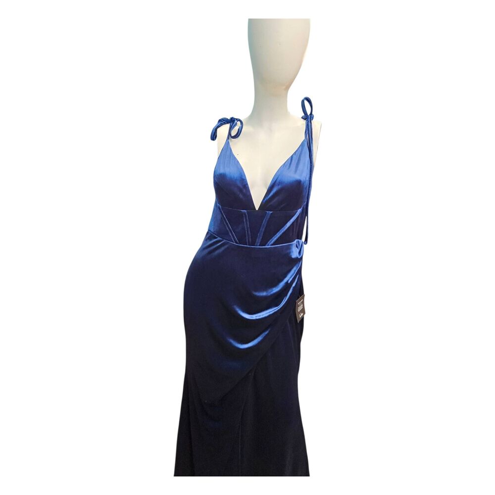 Lulu's Blue Velvet Maxi Gown Dress Womens Size XL NEW WITH TAGS - Picture 4 of 11